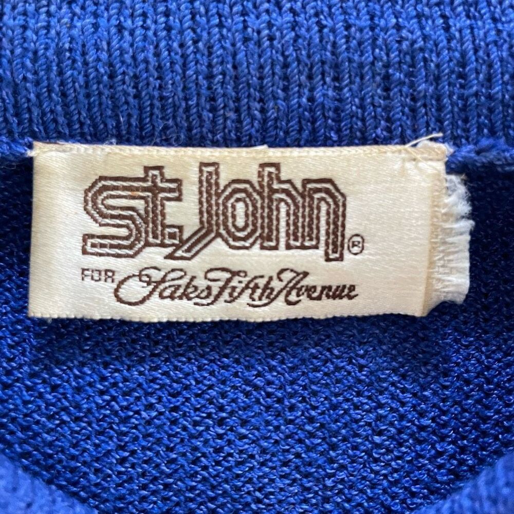 Vintage St John 3pc Skirt Suit Santana Knit Cobalt Blue Silk Scarf M 10 - Picture 7 of 10